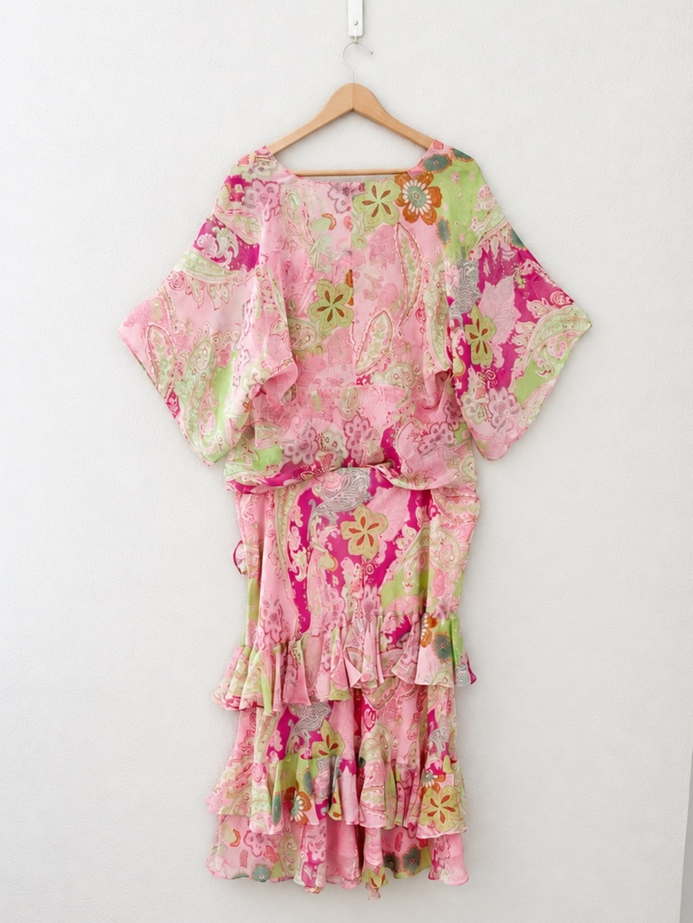 Ralph Lauren Vintage Paisley Ruffle Silk Skirt Top Set XL Pink Asymmetric Fairy - Picture 2 of 12